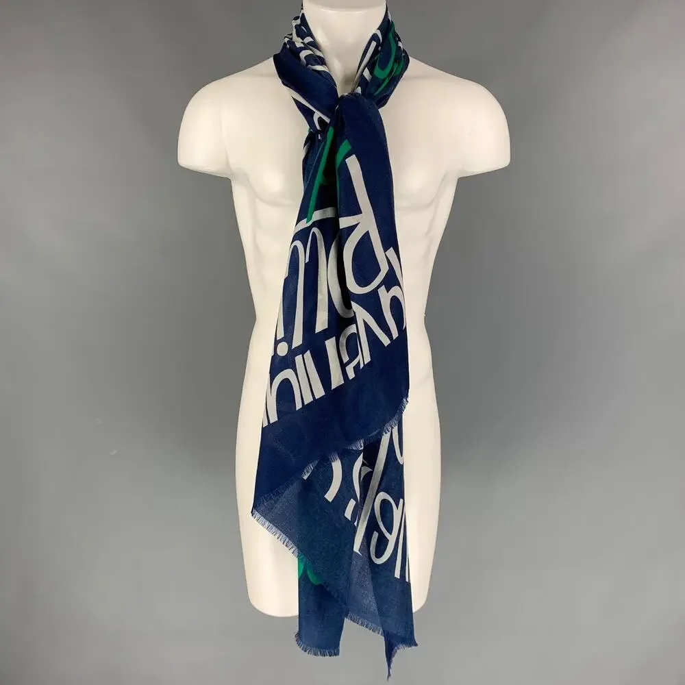 BURBERRY PRORSUM Spring 2015 Size One Size Blue & White Script Cashmere Scarf